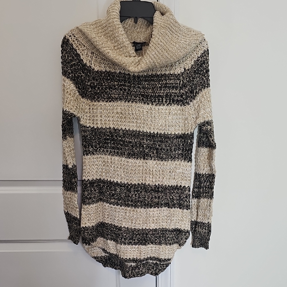 Rue21 Black‎ and Cream Striped Cowl Neck Sweater